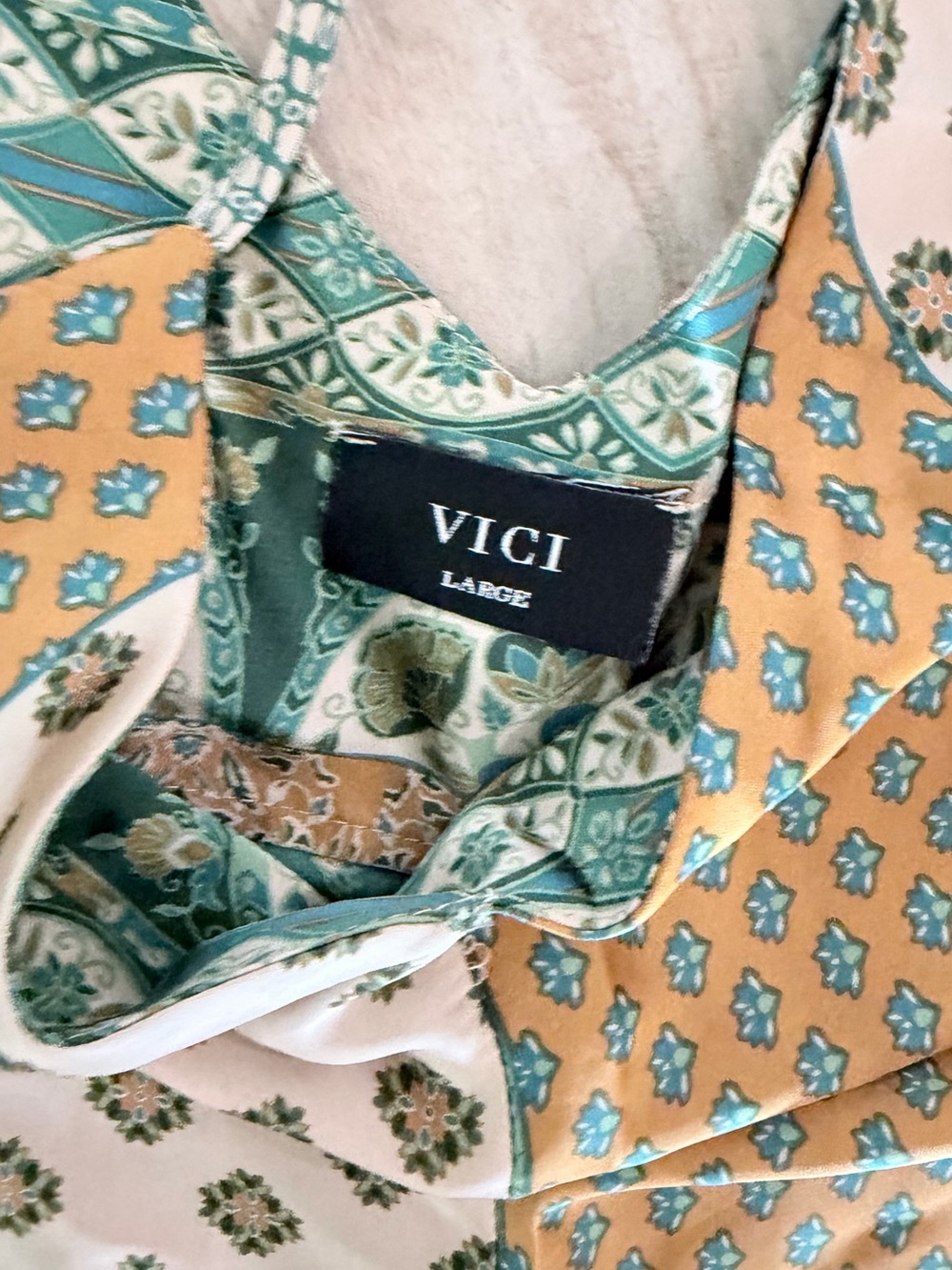 Vici Teal & Gold Striped Hobo Satin Jumpsuit - Picture 3 of 9